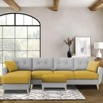 Raj Furniture Luxury 6 Seater L Shape Sofa Set For Living Room In Premium Fabric LHS, Yellow Grey