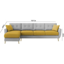 Raj Furniture Luxury 6 Seater L Shape Sofa Set For Living Room In Premium Fabric LHS, Yellow Grey