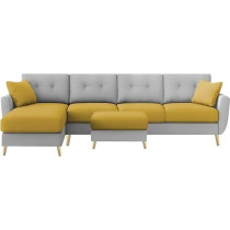 Raj Furniture Luxury 6 Seater L Shape Sofa Set For Living Room In Premium Fabric LHS, Yellow Grey