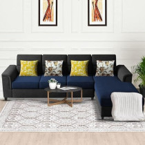 Raj Furniture Harmony 6-Seater L-Shape Sofa Set For Living Room, Black Blue