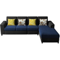 Raj Furniture Harmony 6-Seater L-Shape Sofa Set For Living Room, Black Blue