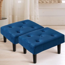 Raj Furniture Small Footstool Ottoman, Velvet Soft Footrest Ottoman With Wood Legs, Sofa Footrest Extra Seating For Living Room Entryway Office, Blue