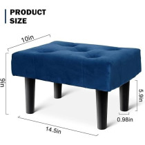Raj Furniture Small Footstool Ottoman, Velvet Soft Footrest Ottoman With Wood Legs, Sofa Footrest Extra Seating For Living Room Entryway Office, Blue