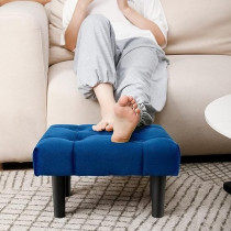 Raj Furniture Small Footstool Ottoman, Velvet Soft Footrest Ottoman With Wood Legs, Sofa Footrest Extra Seating For Living Room Entryway Office, Blue