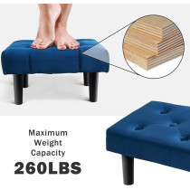 Raj Furniture Small Footstool Ottoman, Velvet Soft Footrest Ottoman With Wood Legs, Sofa Footrest Extra Seating For Living Room Entryway Office, Blue