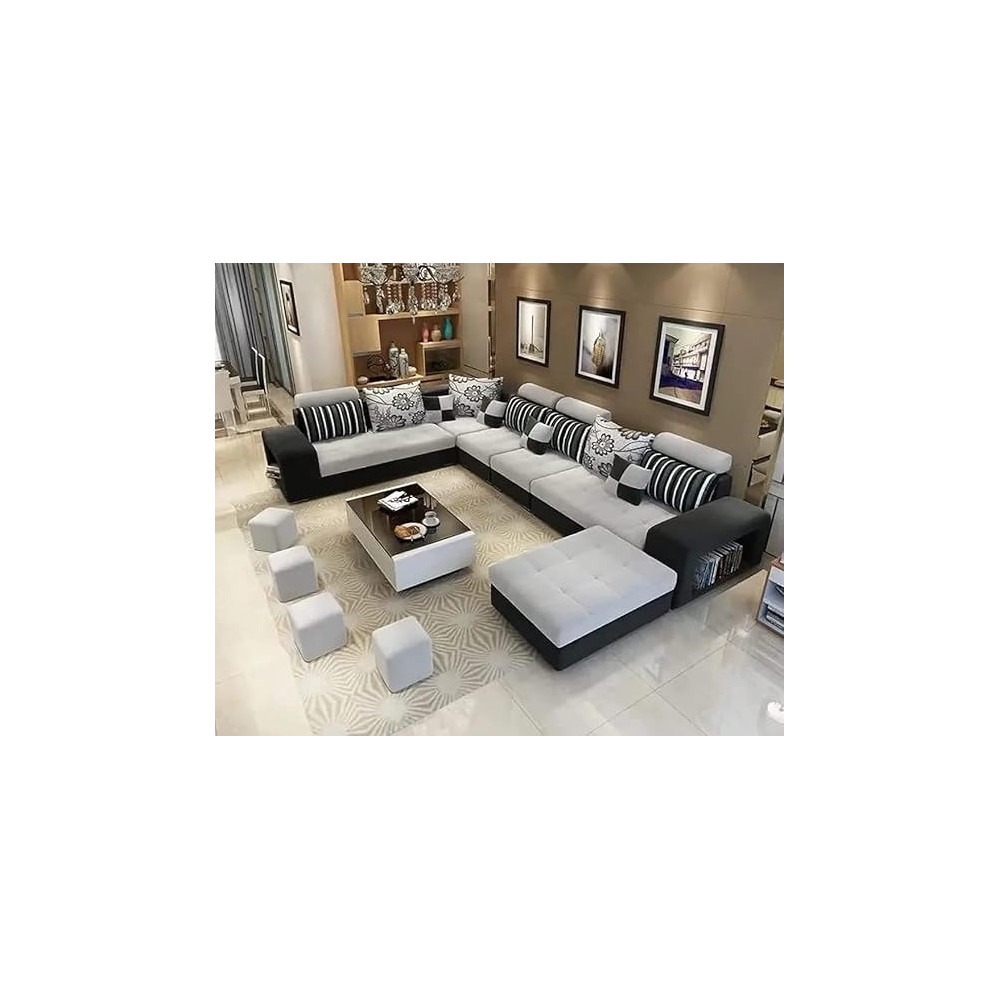 Ripple Furniture Apartment And Living Room Luxury Corner Sofa Set, Black/White