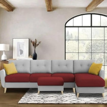 Ripple Furniture Luxury 6 Seater L Shape Sofa Set For Living Room In Premium Fabric RHS, Maroon Grey