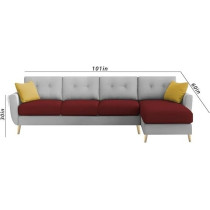 Ripple Furniture Luxury 6 Seater L Shape Sofa Set For Living Room In Premium Fabric RHS, Maroon Grey