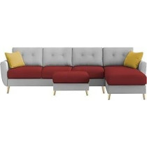 Ripple Furniture Luxury 6 Seater L Shape Sofa Set For Living Room In Premium Fabric RHS, Maroon Grey