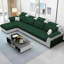 Raj Furniture Luxury L Shape LHS Sofa For Living Room In Premium Fabric, Green Grey