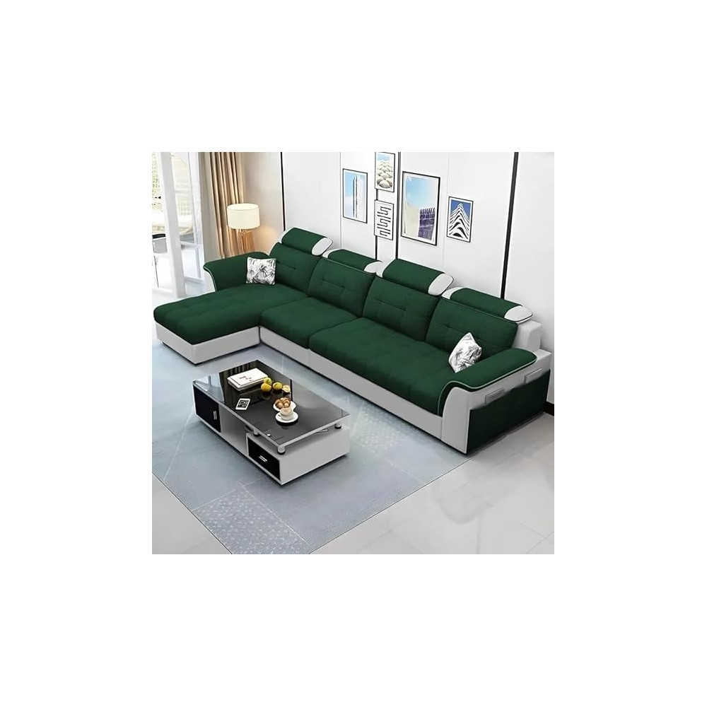 Raj Furniture Luxury L Shape LHS Sofa For Living Room In Premium Fabric, Green Grey