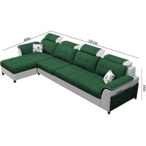 Raj Furniture Luxury L Shape LHS Sofa For Living Room In Premium Fabric, Green Grey