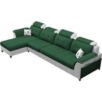 Raj Furniture Luxury L Shape LHS Sofa For Living Room In Premium Fabric, Green Grey