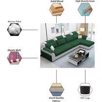 Raj Furniture Luxury L Shape LHS Sofa For Living Room In Premium Fabric, Green Grey