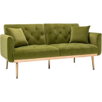TITA-DONG Velvet Sofa Convertible Sleeper Sofa, Modern Tufted Sofa Bed With 2 Throw Pillow And Gold Plating Base 5 Leg, Adjustable Folding Accent Sofa Couch for Living Room, Olive