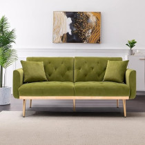 TITA-DONG Velvet Sofa Convertible Sleeper Sofa, Modern Tufted Sofa Bed With 2 Throw Pillow And Gold Plating Base 5 Leg, Adjustable Folding Accent Sofa Couch for Living Room, Olive