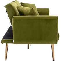TITA-DONG Velvet Sofa Convertible Sleeper Sofa, Modern Tufted Sofa Bed With 2 Throw Pillow And Gold Plating Base 5 Leg, Adjustable Folding Accent Sofa Couch for Living Room, Olive