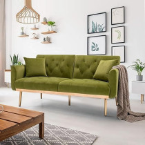 TITA-DONG Velvet Sofa Convertible Sleeper Sofa, Modern Tufted Sofa Bed With 2 Throw Pillow And Gold Plating Base 5 Leg, Adjustable Folding Accent Sofa Couch for Living Room, Olive