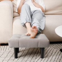Raj Furniture Small Footstool Ottoman, Velvet Soft Footrest Ottoman With Wood Legs, Sofa Footrest Extra Seating For Living Room Entryway Office, Grey