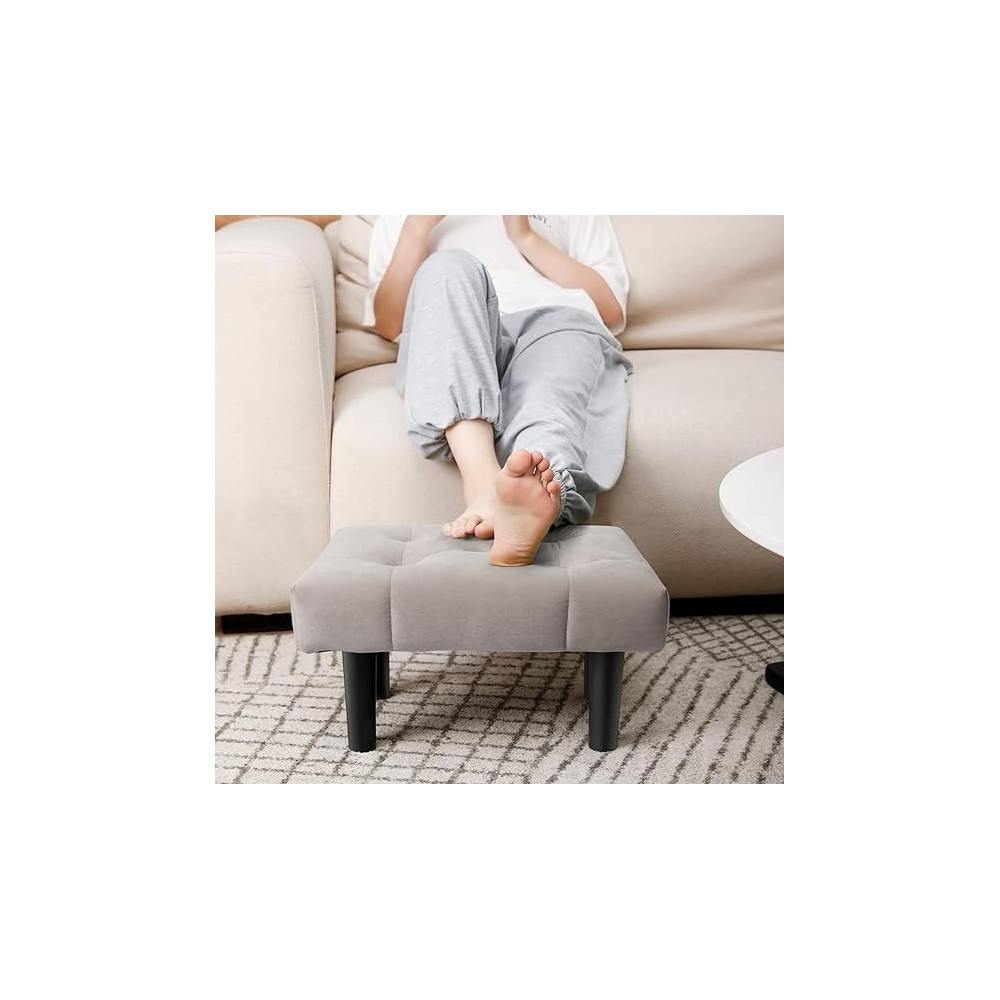 Raj Furniture Small Footstool Ottoman, Velvet Soft Footrest Ottoman With Wood Legs, Sofa Footrest Extra Seating For Living Room Entryway Office, Grey