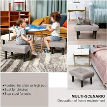 Raj Furniture Small Footstool Ottoman, Velvet Soft Footrest Ottoman With Wood Legs, Sofa Footrest Extra Seating For Living Room Entryway Office, Grey