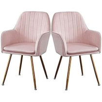Binzii Dining Chairs Set For Dining Kitchen Or Shop, Kitchen Velvet Dining Chair Set Of 2 Kitchen Dining Room Chair Living Room High Back Armchair With Metal Legs Velvet Seat, Pink