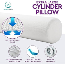 Allsett Health XXl Memory Foam Round Cervical Roll Cylinder Bolster Body Pillow With Removable Washable Cover, Ergonomically Designed Back, Neck And Spine Relief, 47 Inch In Long X 7.5 Inch Wide