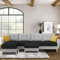 Raj Furniture Luxury 6 Seater L Shape Sofa Set For Living Room In Premium Fabric (LHS, Black Grey)