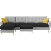 Raj Furniture Luxury 6 Seater L Shape Sofa Set For Living Room In Premium Fabric (LHS, Black Grey)