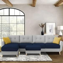 Raj Furniture Luxury 6 Seater L Shape Sofa Set For Living Room In Premium Fabric (LHS, Blue Grey)