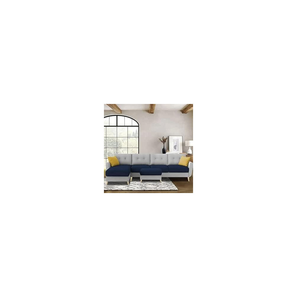 Raj Furniture Luxury 6 Seater L Shape Sofa Set For Living Room In Premium Fabric (LHS, Blue Grey)
