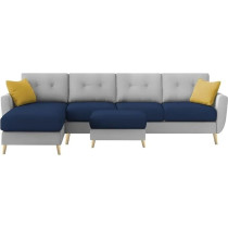 Raj Furniture Luxury 6 Seater L Shape Sofa Set For Living Room In Premium Fabric (LHS, Blue Grey)