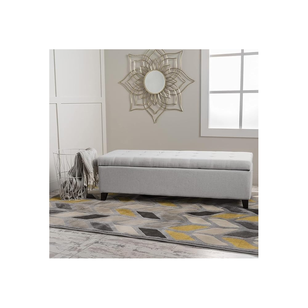 Ripple Furniture Home Modern Fabric Storage Ottoman, Light Grey