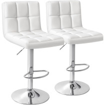 Homall Bar Stools Modern Pu Leather Adjustable Swivel Barstools, Armless Hydraulic Kitchen Counter Bar Stool Synthetic Leather Extra Height Square Island Barstool With Back Set Of 2, White