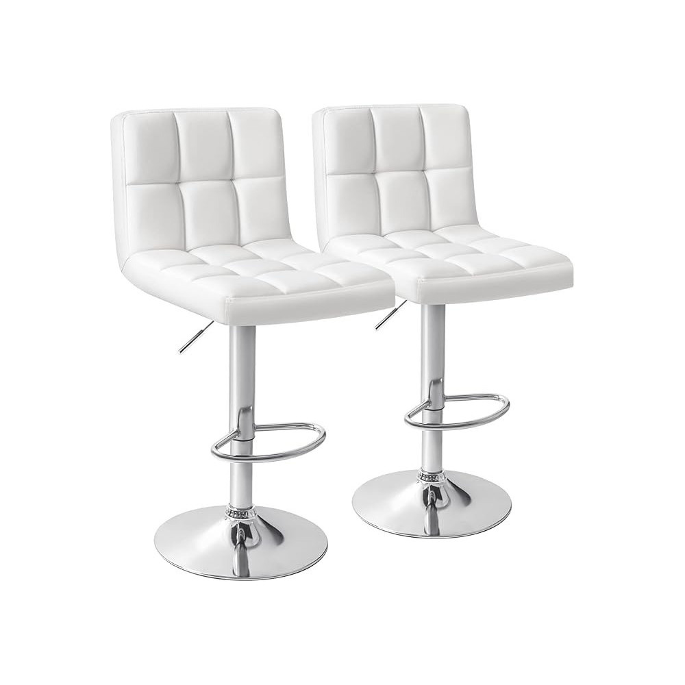 Homall Bar Stools Modern Pu Leather Adjustable Swivel Barstools, Armless Hydraulic Kitchen Counter Bar Stool Synthetic Leather Extra Height Square Island Barstool With Back Set Of 2, White