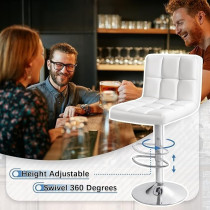 Homall Bar Stools Modern Pu Leather Adjustable Swivel Barstools, Armless Hydraulic Kitchen Counter Bar Stool Synthetic Leather Extra Height Square Island Barstool With Back Set Of 2, White