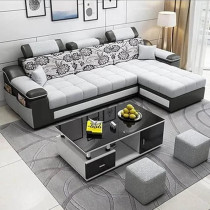 Raj Furniture 4 Seater RHS L Shape Sofa For Living Room, Black Grey Fabric