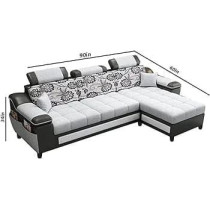 Raj Furniture 4 Seater RHS L Shape Sofa For Living Room, Black Grey Fabric