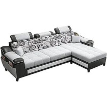 Raj Furniture 4 Seater RHS L Shape Sofa For Living Room, Black Grey Fabric