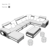 Ripple Furniture U Shape 9 Seater Modern Interchangeable Fabric Sofa Set With 4 Puffy, Left, Cream/Dark Brown
