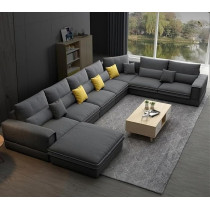 Ripple Furniture Luxury Living Room Sectional Sofa Set With Chaise Lounge, Ottoman, (Dark Grey)
