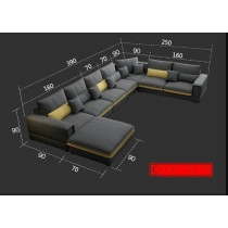 Ripple Furniture Luxury Living Room Sectional Sofa Set With Chaise Lounge, Ottoman, (Dark Grey)