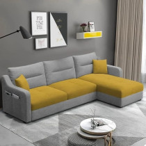 Raj Furniture RHS 4 Seater L Shape Sofa Set For Living Room, Yellow Grey Fabric