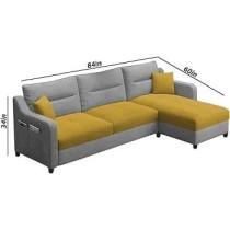 Raj Furniture RHS 4 Seater L Shape Sofa Set For Living Room, Yellow Grey Fabric