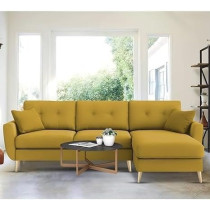 Royal Azure Elegance 4 Seater L-Shaped Living Room Sofa In Plush Velvet Fabric (RHS, Yellow Fabric)
