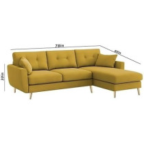 Royal Azure Elegance 4 Seater L-Shaped Living Room Sofa In Plush Velvet Fabric (RHS, Yellow Fabric)
