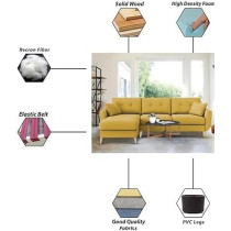 Royal Azure Elegance 4 Seater L-Shaped Living Room Sofa In Plush Velvet Fabric (RHS, Yellow Fabric)