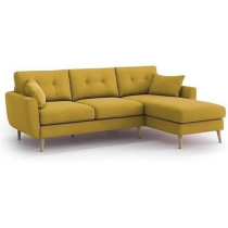 Royal Azure Elegance 4 Seater L-Shaped Living Room Sofa In Plush Velvet Fabric (RHS, Yellow Fabric)