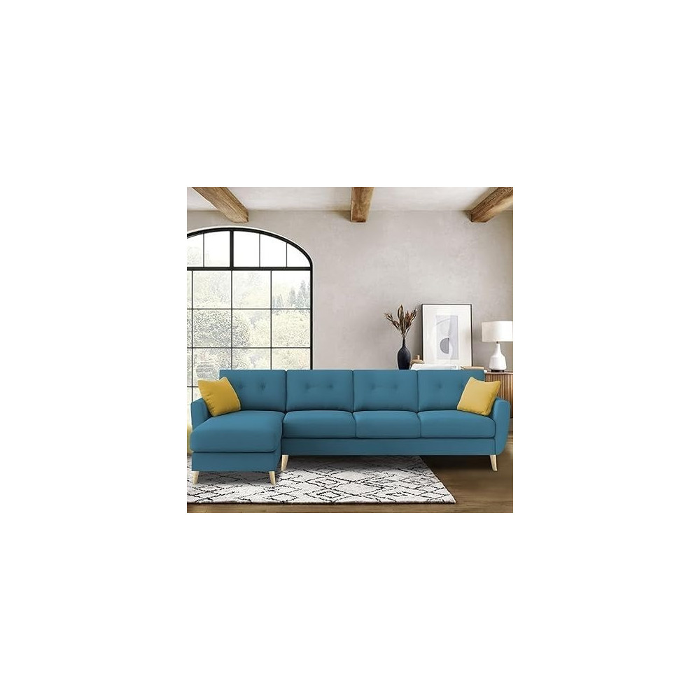 Raj Furniture Verdelux L-Shaped Sofa Set - 6 Seater (LHS) With Premium Velvet Upholstery, Turquise Fabric