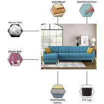 Raj Furniture Verdelux L-Shaped Sofa Set - 6 Seater (LHS) With Premium Velvet Upholstery, Turquise Fabric